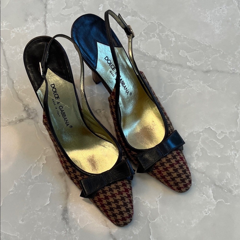 Dolce & Gabbana VINTAGE Houndstooth Deep Dark Brown Heels